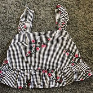 flower checkered tank top blouse